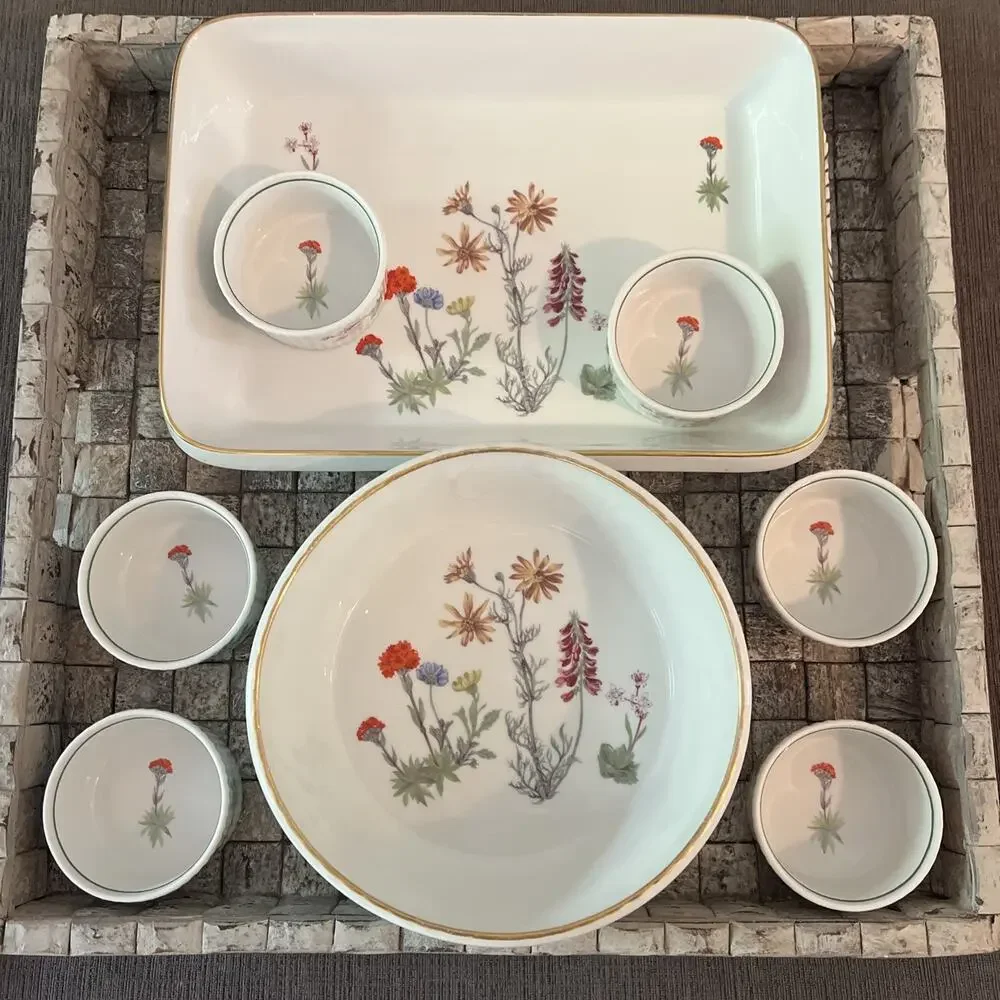 Louis Lourioux France Le Faune Wildflower Porcelain Baking Dish Ramekin Lot 10